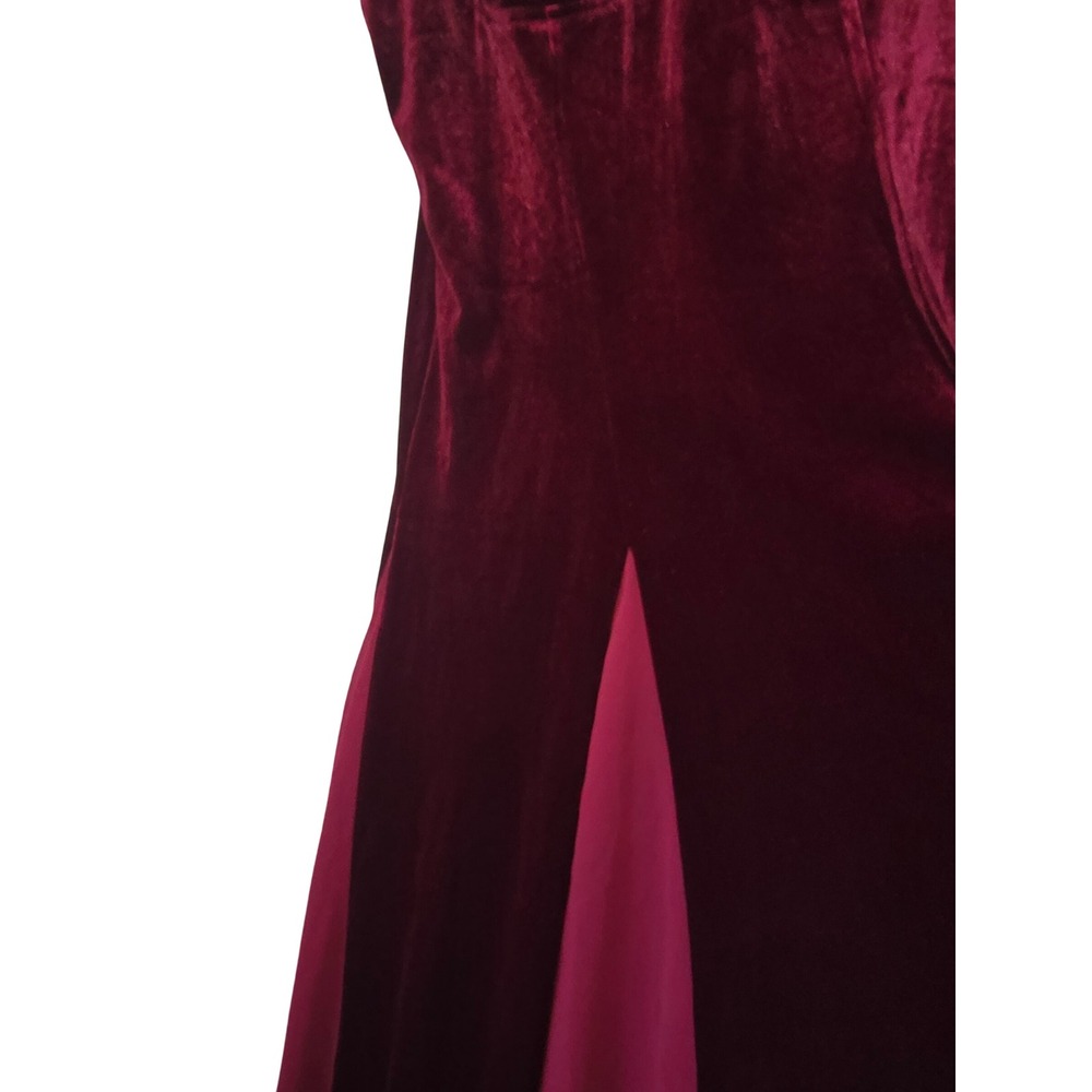 Lulus Burgundy Velvet Maxi Dress Sweetheart Chiffon Godet Inset Evening Gown XL - Picture 6 of 16